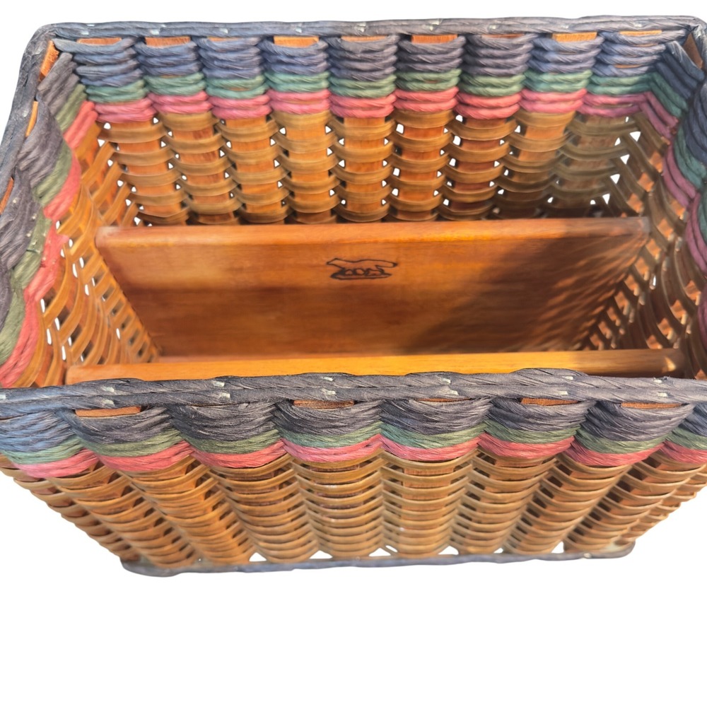 Foxcreek Basket Co Handmade Woven Wood Divided Organizer Basket Multicolor Trim